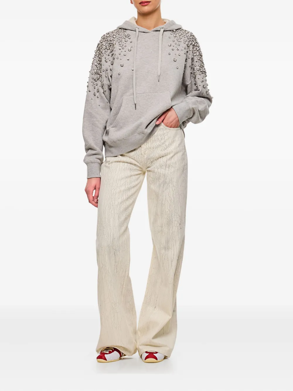 Halfboy Jeans met gebarsten effect - Wit