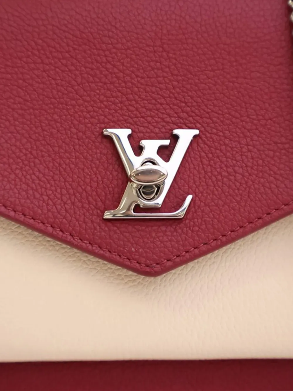 Pre-owned Louis Vuitton 2019 Bicolor Leather Mylockme Chain Pochette Crossbody Bag In Red