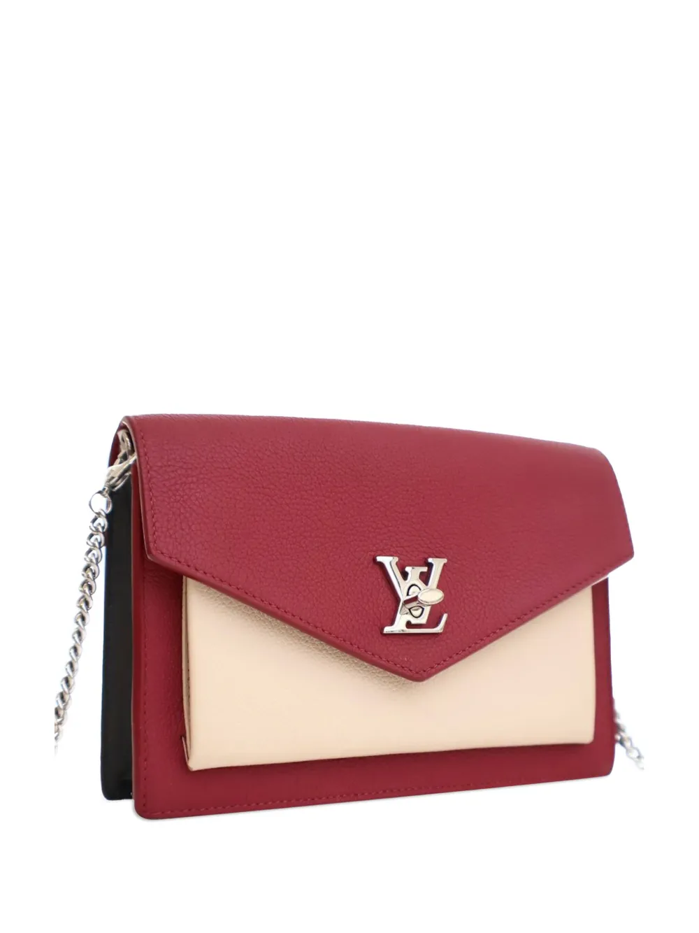 Pre-owned Louis Vuitton 2019 Bicolor Leather Mylockme Chain Pochette Crossbody Bag In Red