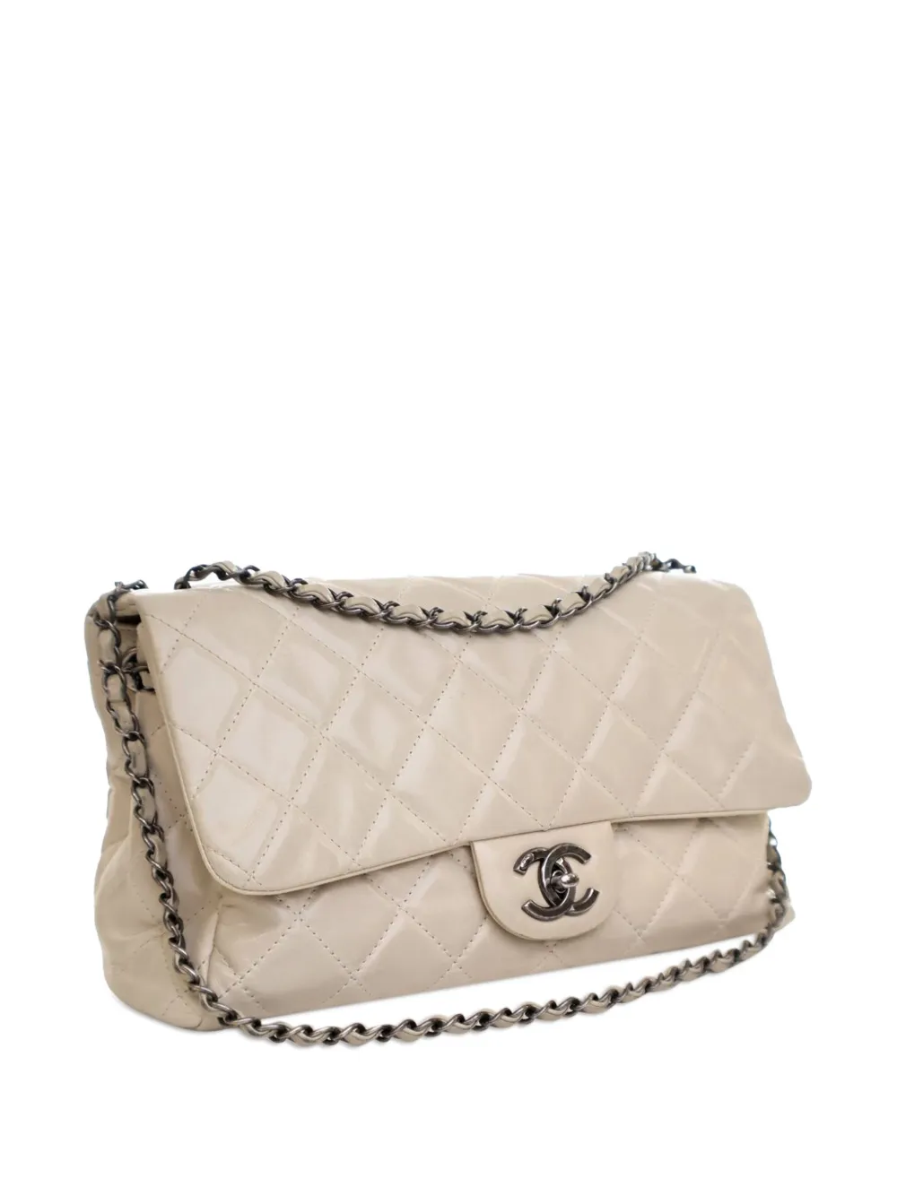 Pre-owned Chanel 2014-2015 Large Quilted Glazed Calfskin Coco Soft Flap Shoulder Bag In Brown