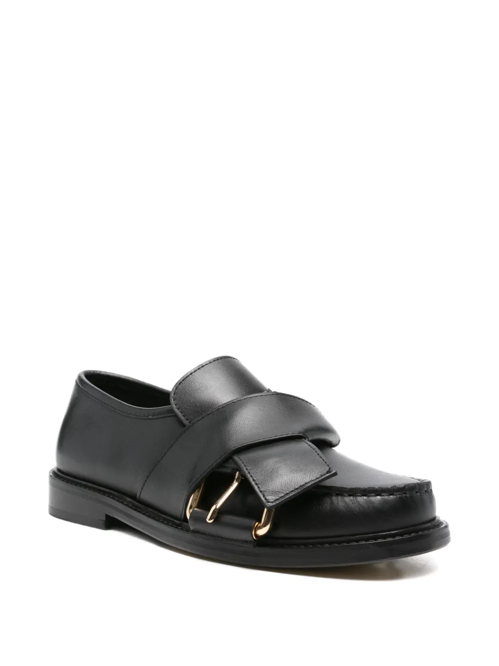 Moschino buckle-strap leather loafers Black