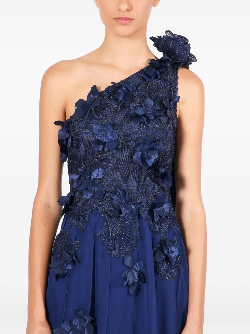 Lethicia Bronstein Hator Floral-appliqué One-shoulder Gown In Blue