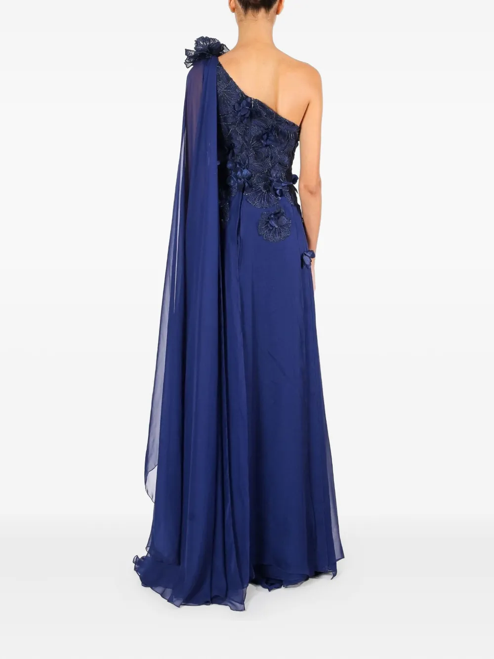 Lethicia Bronstein Hator Floral-appliqué One-shoulder Gown In Blue