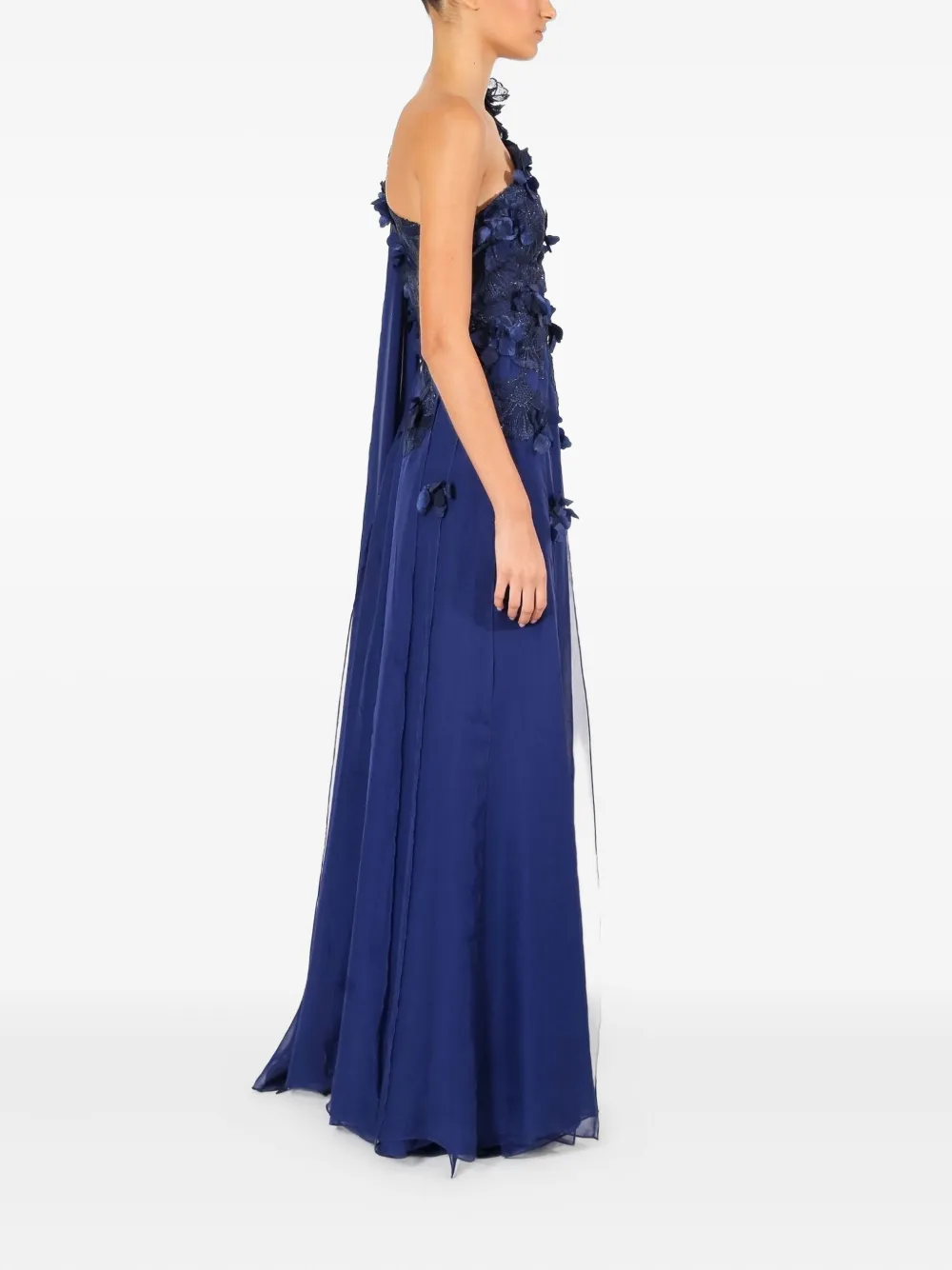 Lethicia Bronstein Hator Floral-appliqué One-shoulder Gown In Blue