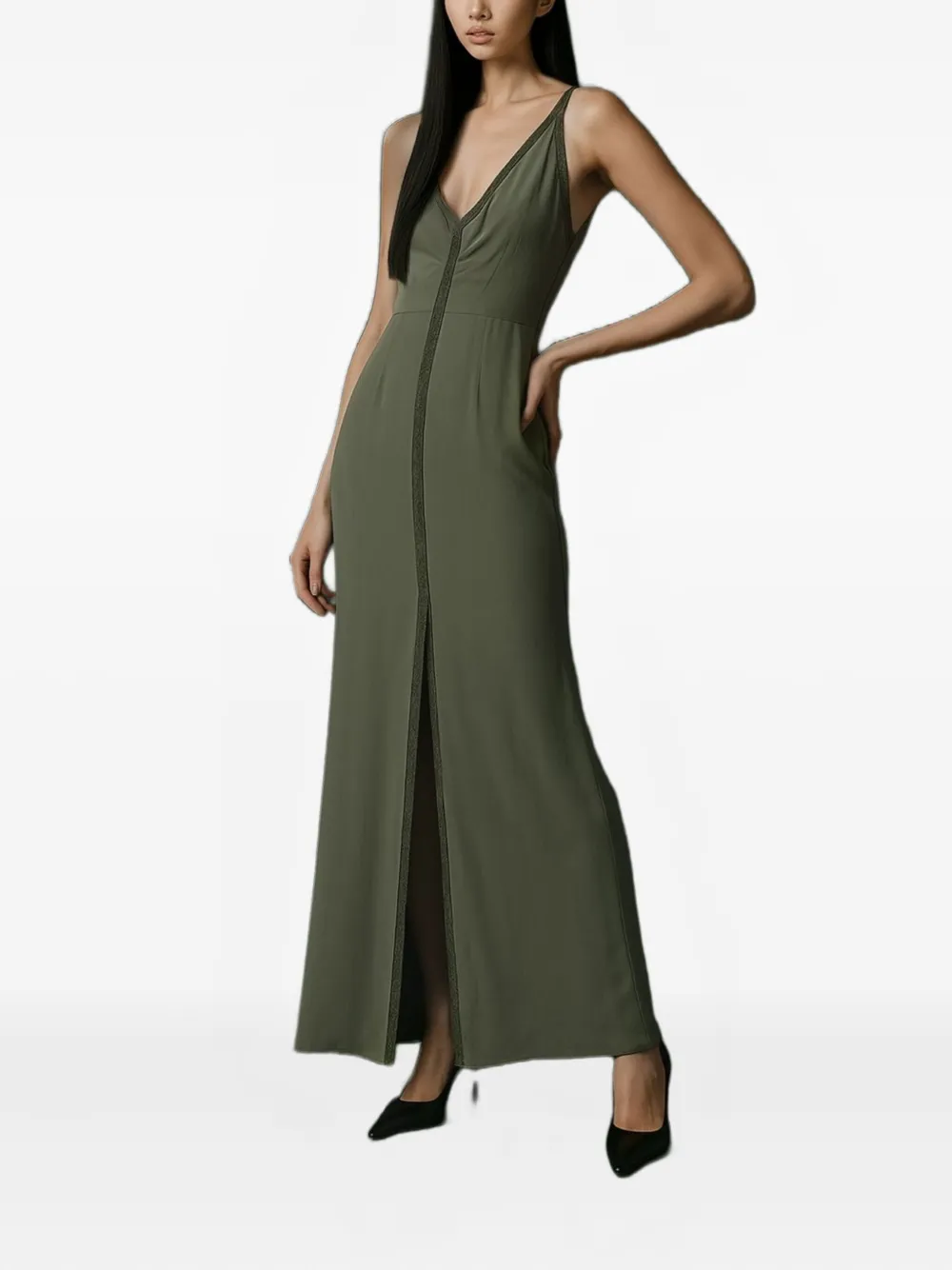 Lethicia Bronstein Lace-trim Maxi Dress In Green