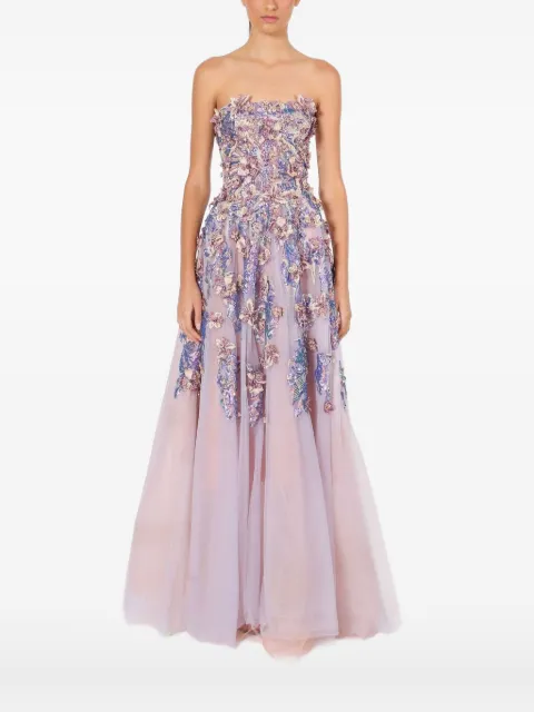 Lethicia Bronstein floral-appliqué strapless gown