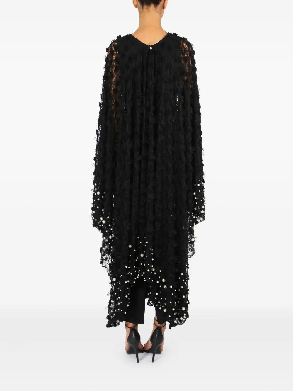 Lethicia Bronstein Íris Faux-pearl-embellished Cape Dress In Black