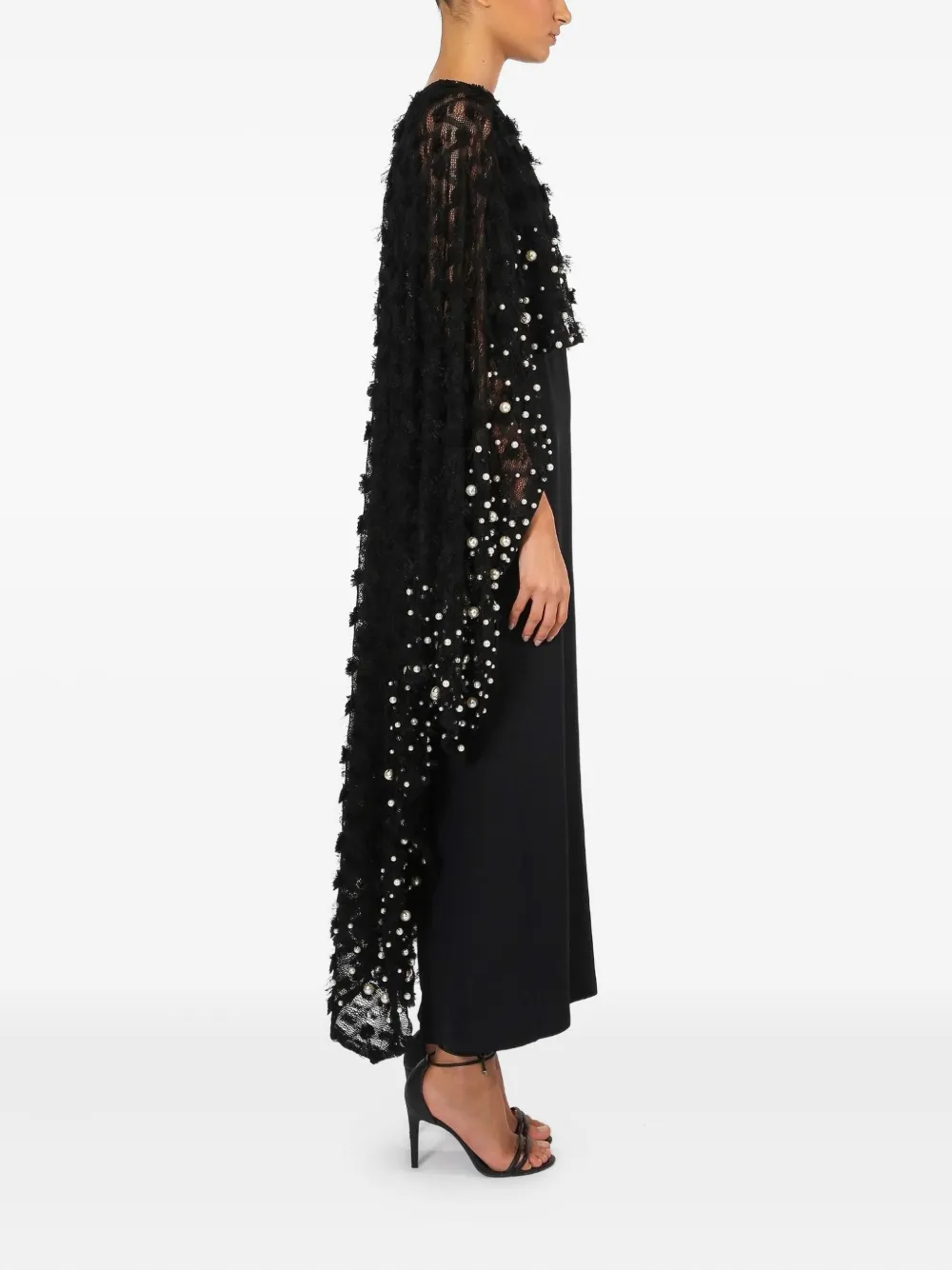 Lethicia Bronstein Íris Faux-pearl-embellished Cape Dress In Black