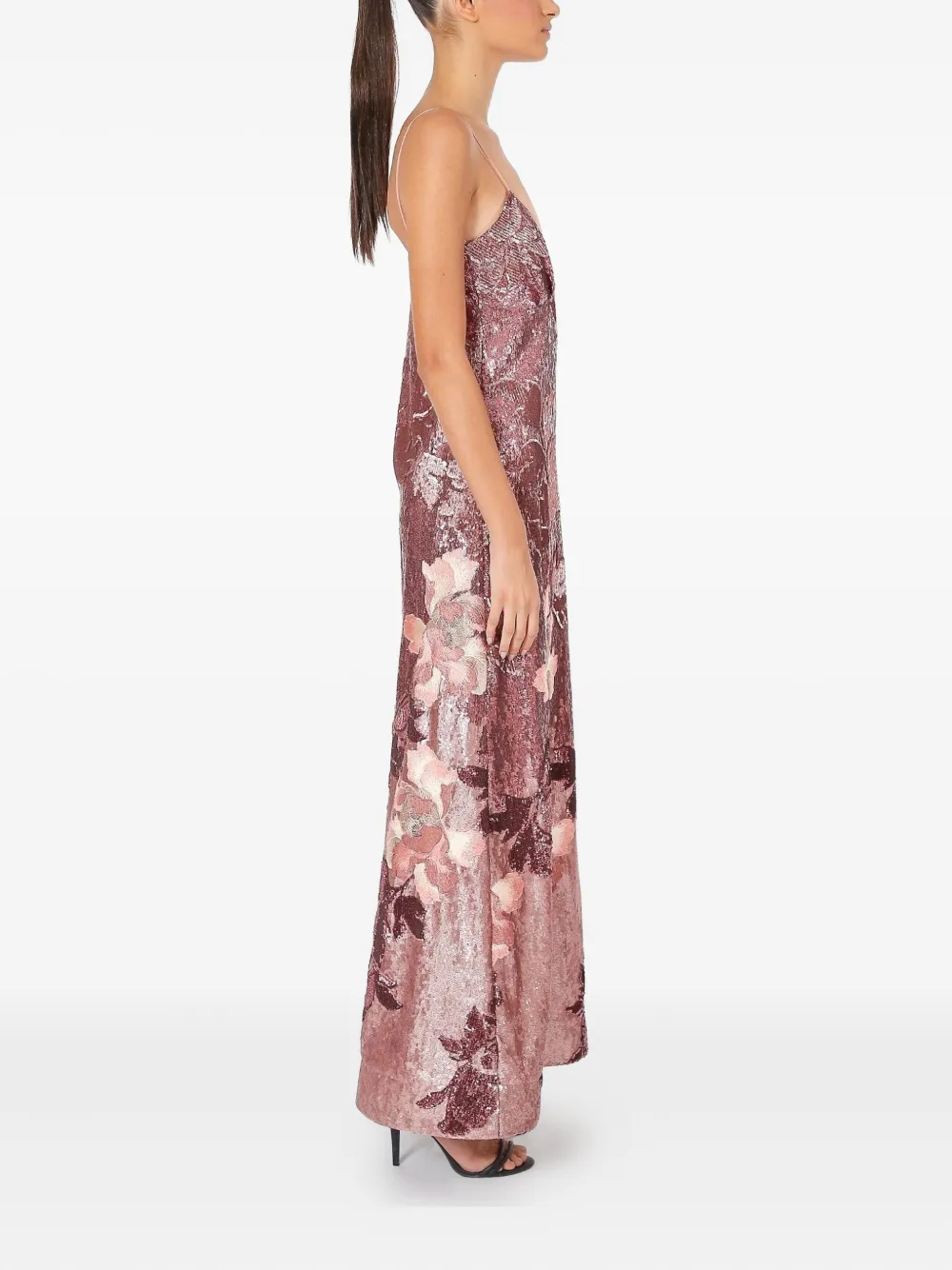 Lethicia Bronstein Afrodite Sequinned Floral Dress In Pink