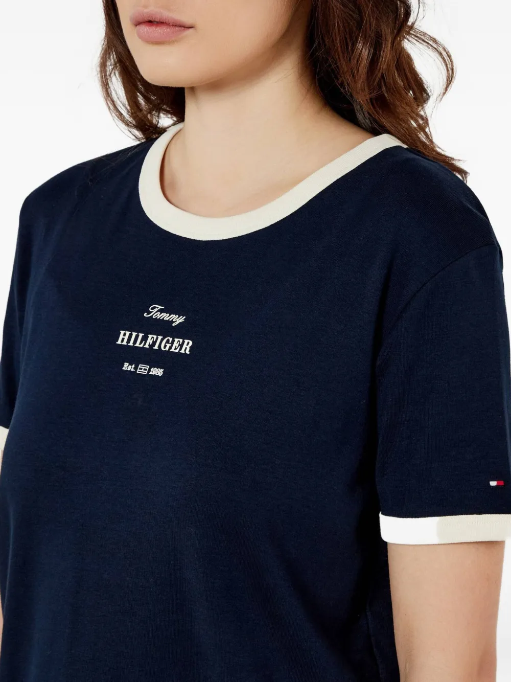 Tommy Hilfiger Two-toned Embossed-logo T-shirt In Blue
