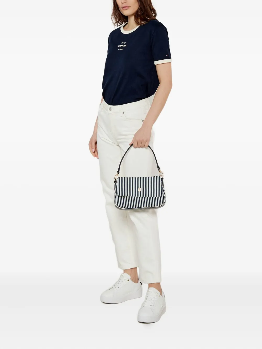 Tommy Hilfiger Two-toned Embossed-logo T-shirt In Blue
