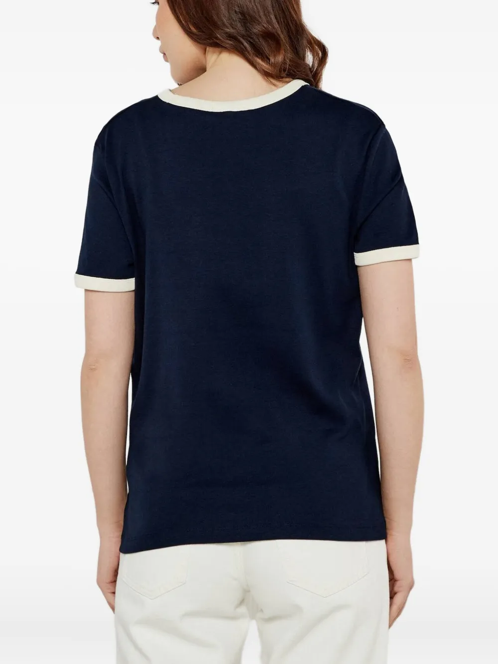 Tommy Hilfiger Two-toned Embossed-logo T-shirt In Blue