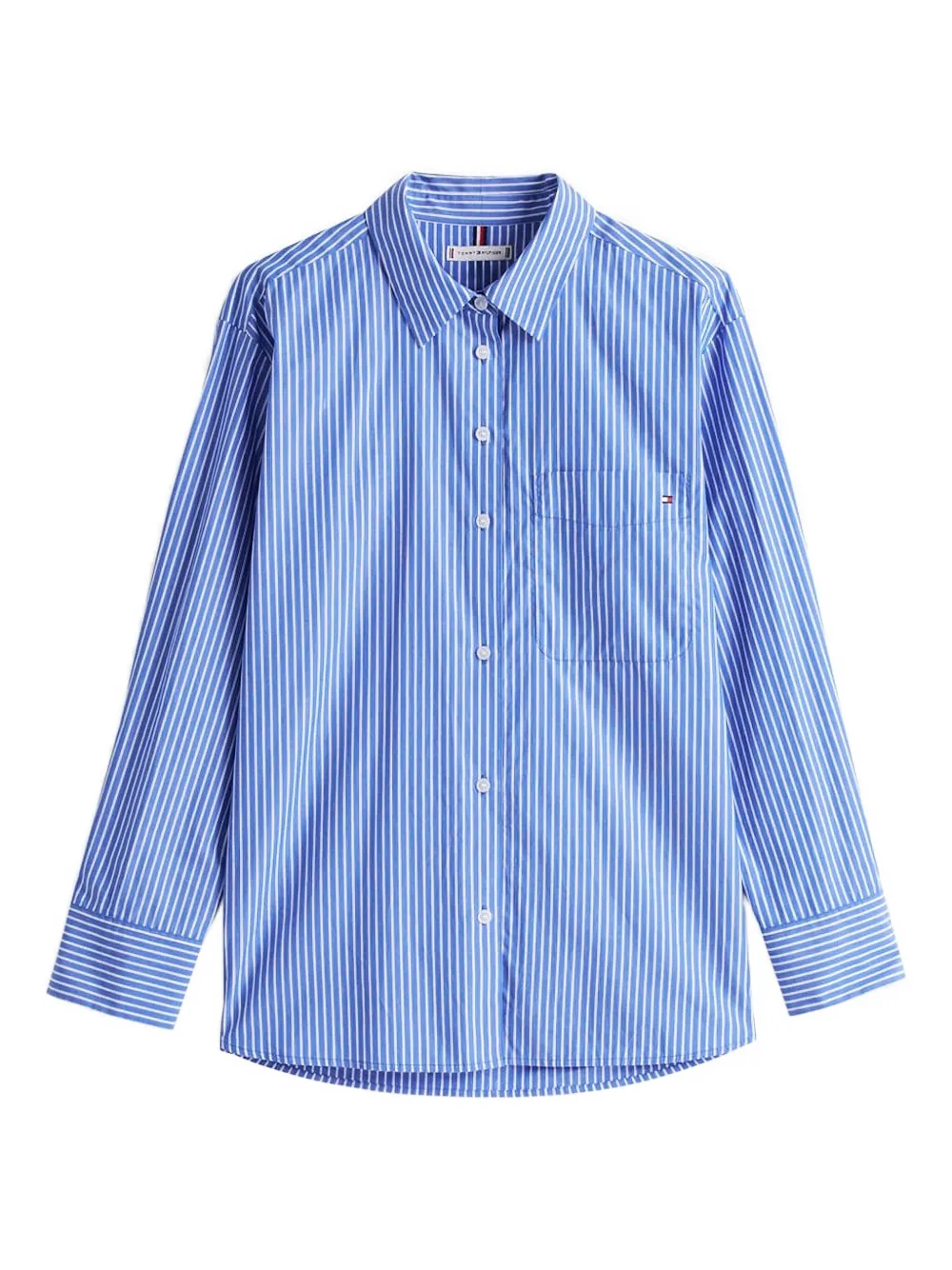 Tommy Hilfiger Striped-pattern Poplin Shirt In Blue