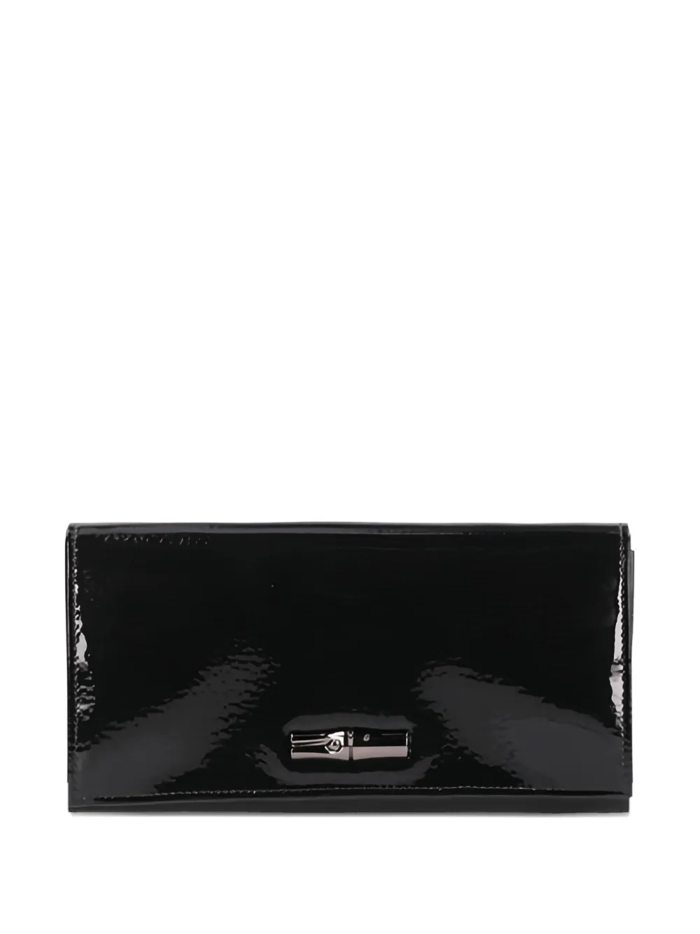 Longchamp Patent Plaque Wallet In Black