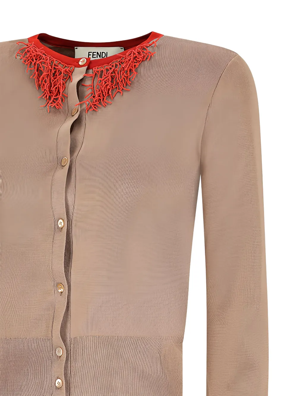 Fendi Coral-detail Cardigan In Brown
