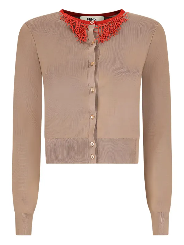 Fendi Coral-detail Cardigan in Neutrals