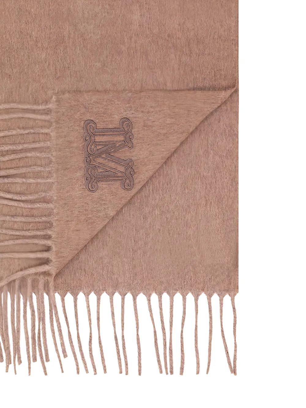 Max Mara embroidered-logo fringed scarf - Beige