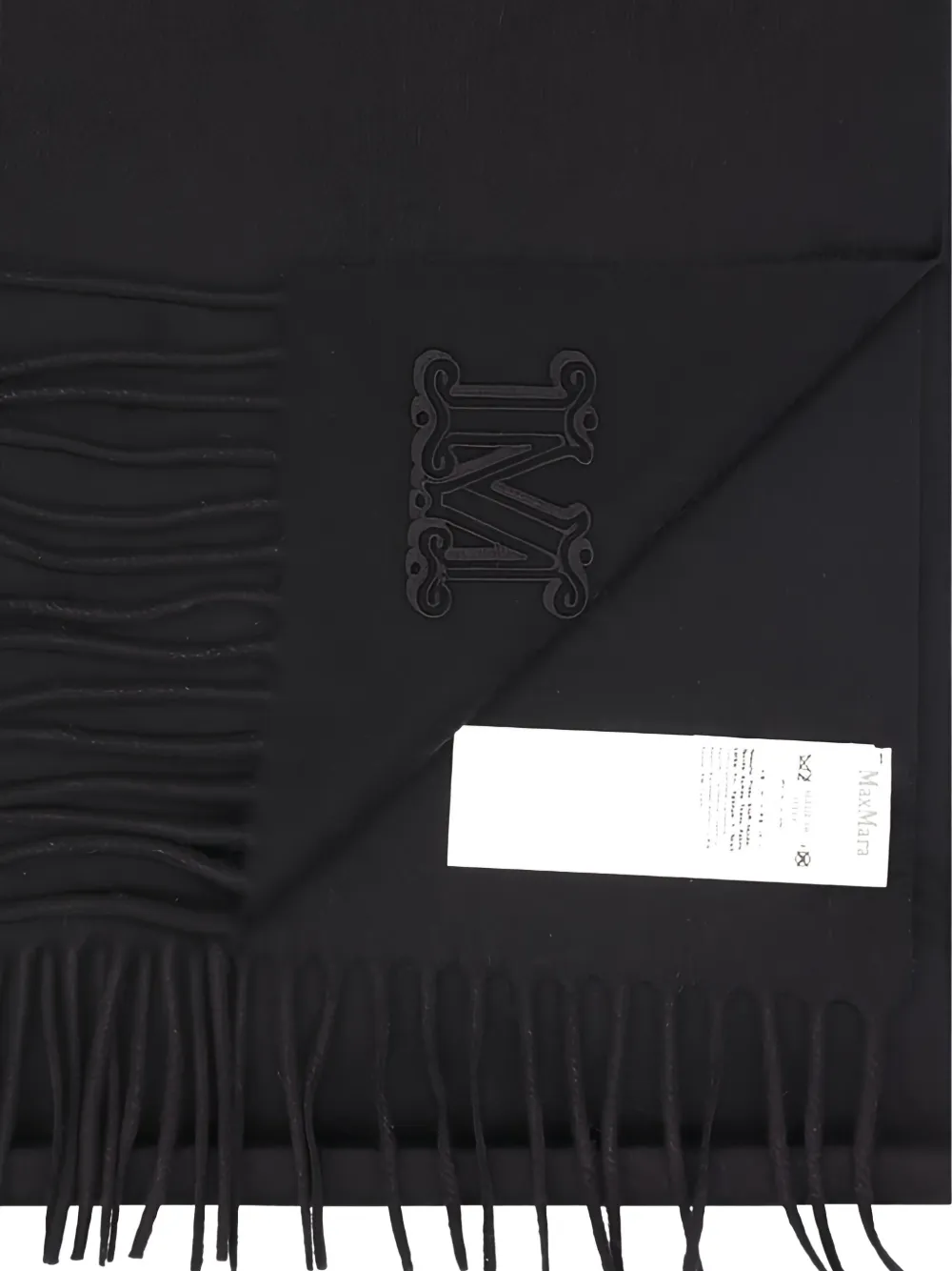 Max Mara embroidered-logo fringe scarf - Zwart