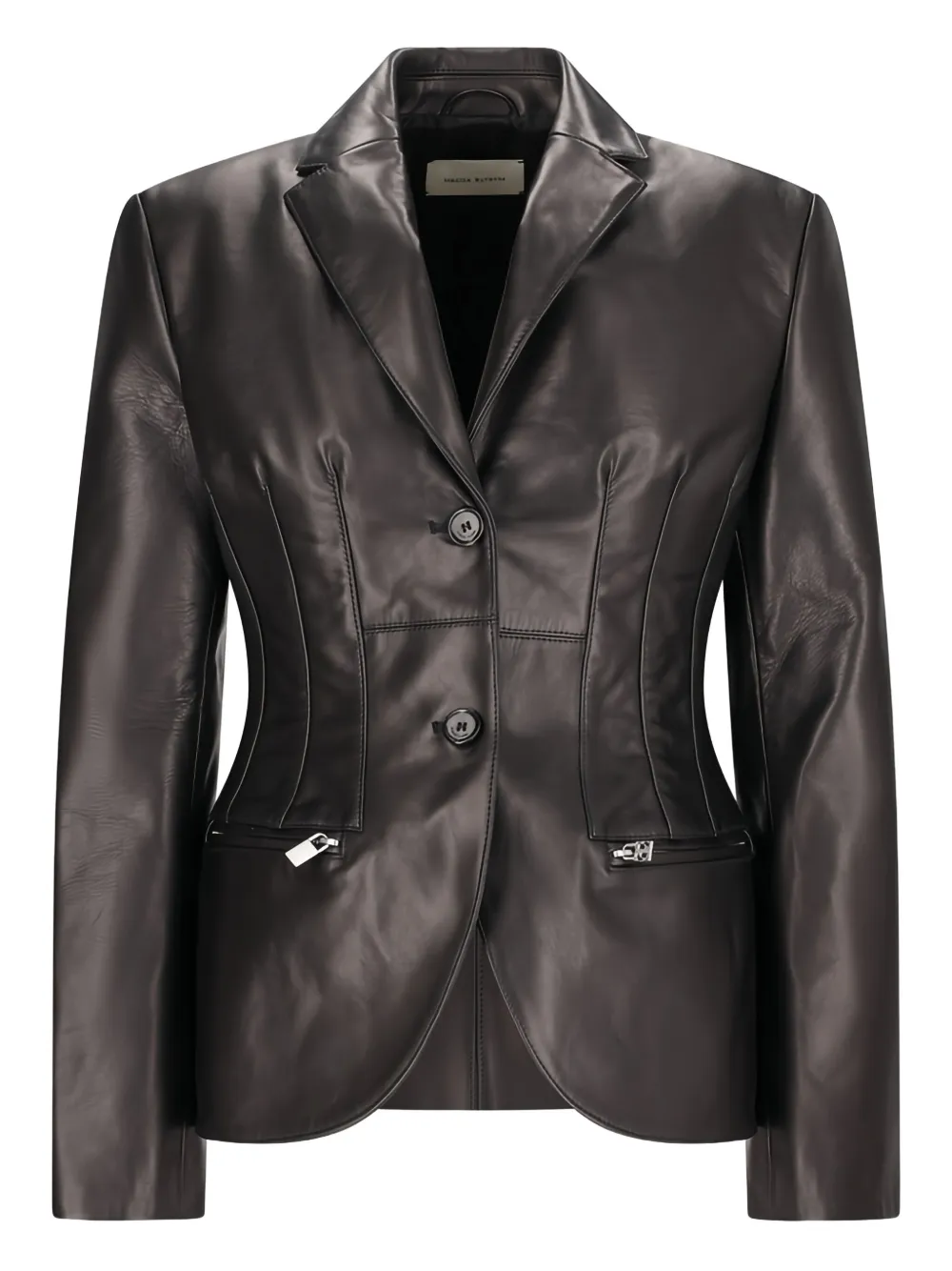Magda Butrym Leren blazer met gestikte taille Zwart