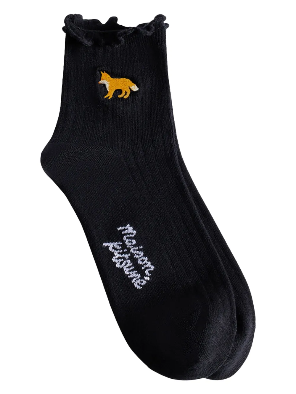 Maison Kitsuné ruffled Fox-embroidery socks