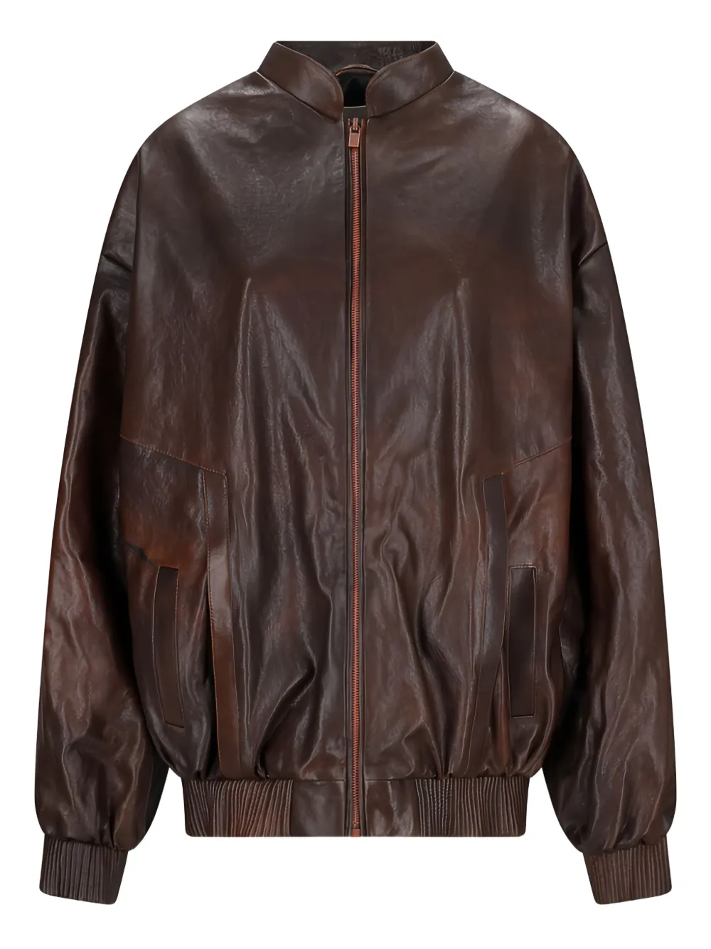 leather zip-front bomber jacket