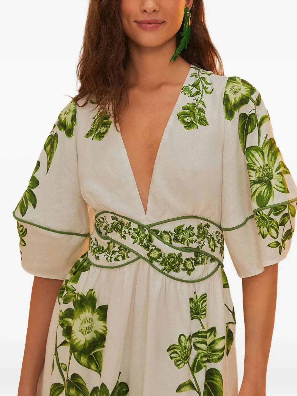 FARM Rio Midi-jurk met bloemenprint Beige