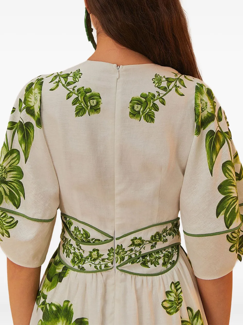 FARM Rio Midi-jurk met bloemenprint Beige
