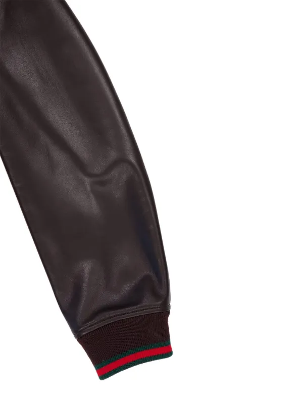 Gucci レザー ボンバージャケット | ブラウン | FARFETCH JP
