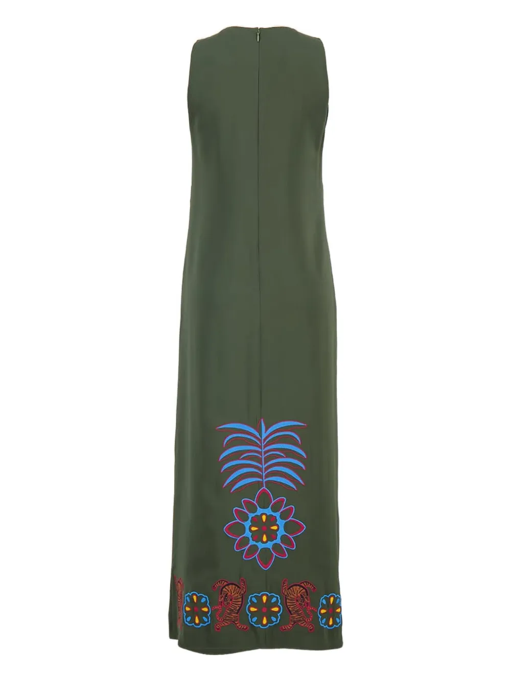 PAULA Midi-jurk met geborduurde bloemen - Groen