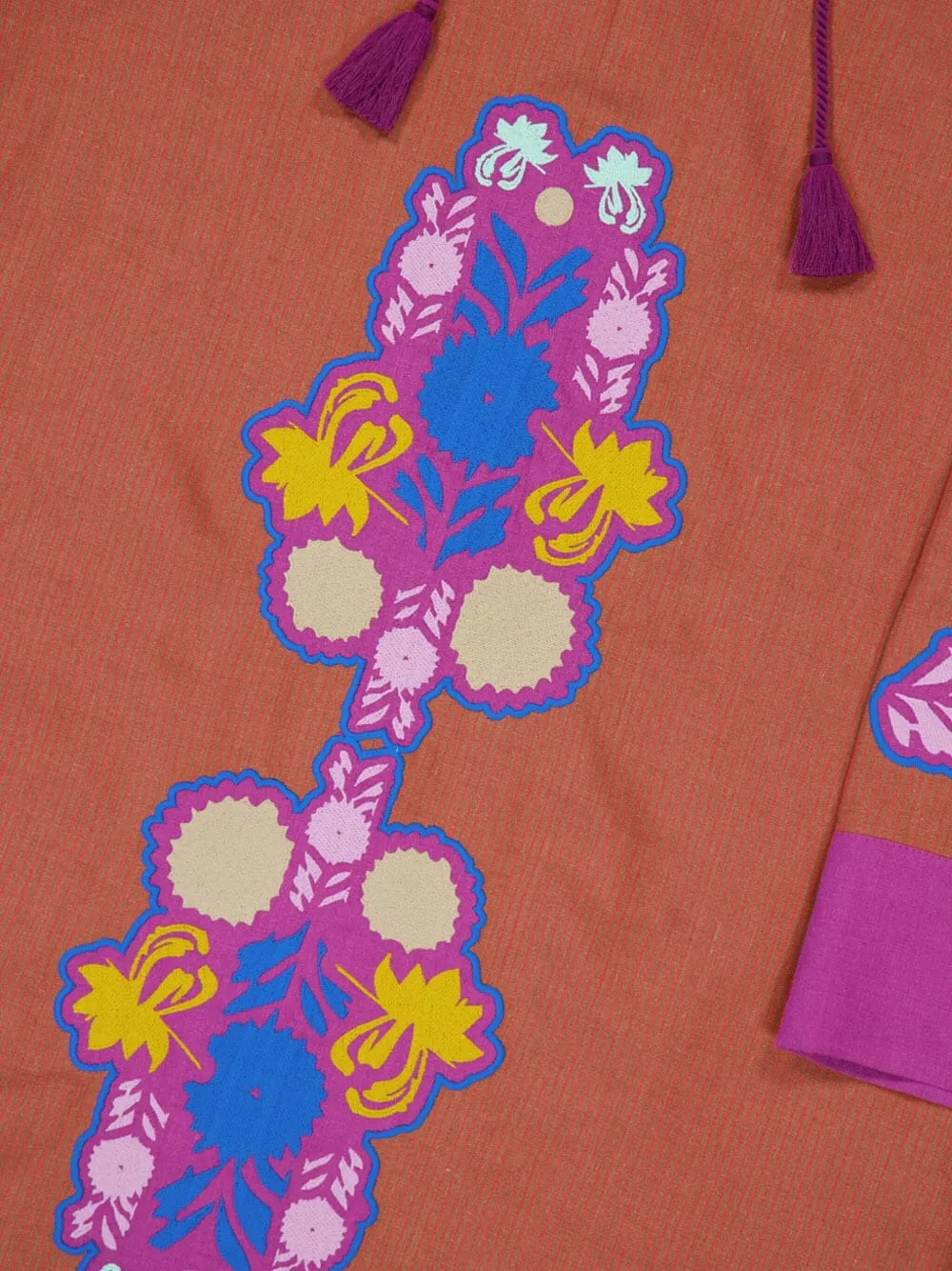 PAULA Linnen jurk met geborduurd patchwork CARAMELEMBR