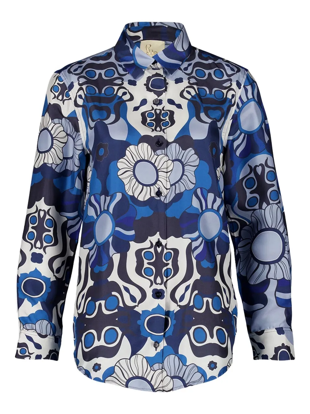 floral-print button-up shirt