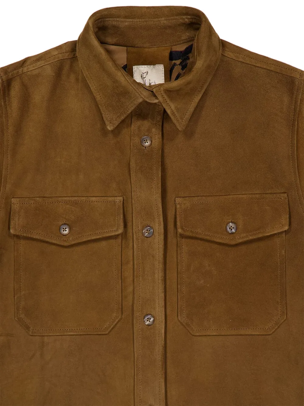 Paula Tiger-flower Embroidered Suede Shirt In Brown