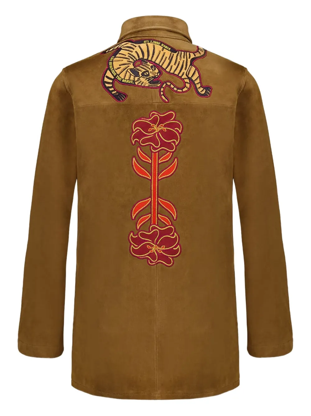 PAULA Suède blouse met geborduurde tijgerbloem - Bruin