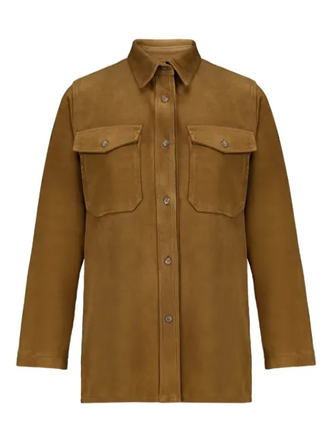 PAULA tiger-flower embroidered suede shirt