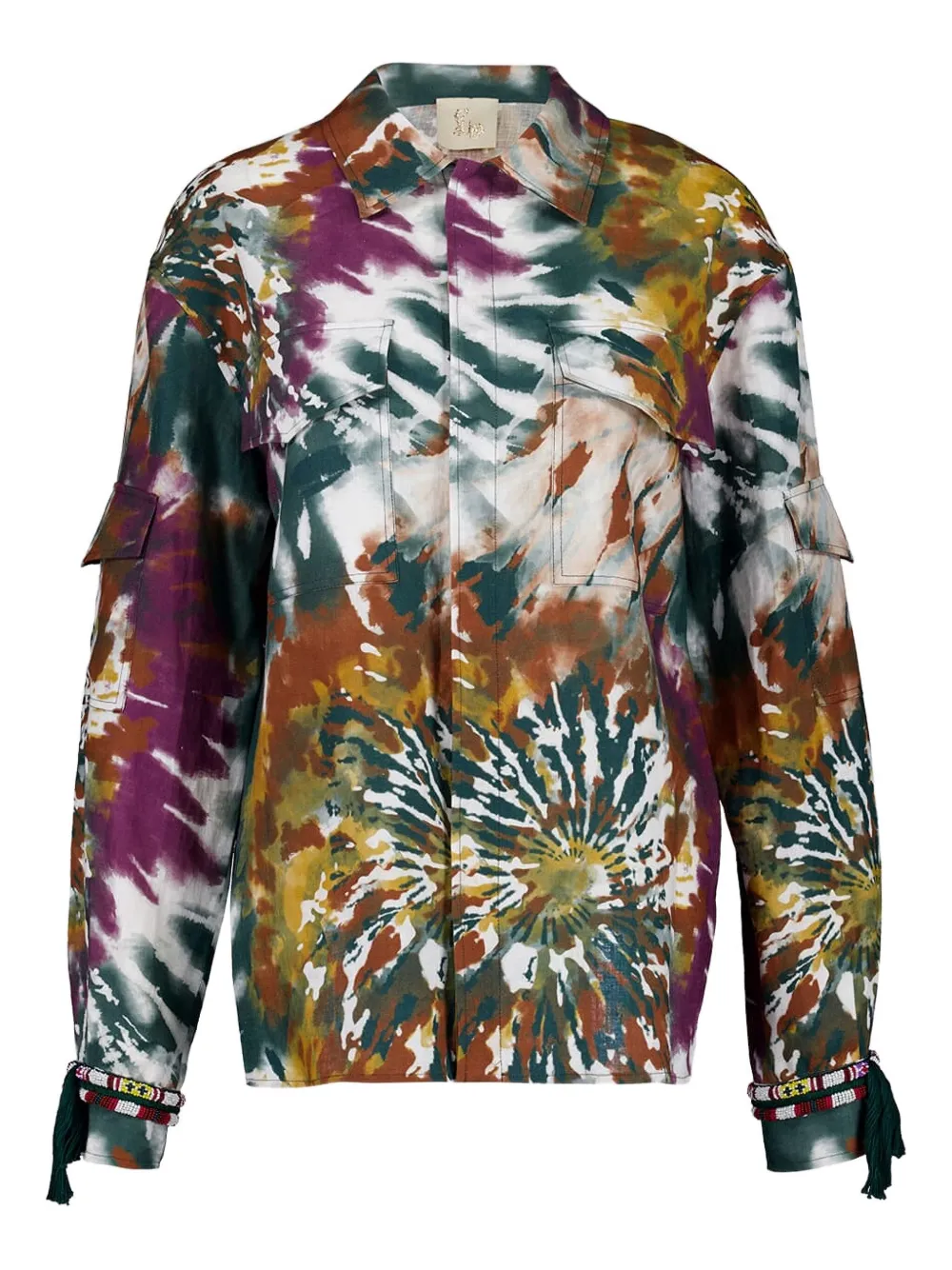 bead-embellished linen shirt