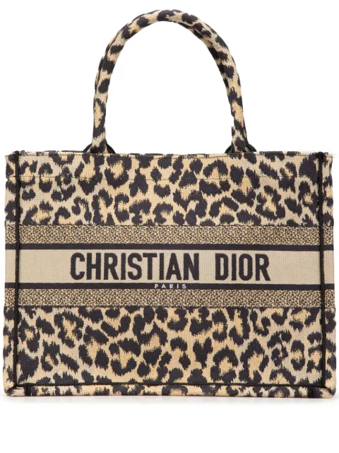 Christian Dior Pre-Owned 2022 Mizza Medium Embroidered Canvas Leopard Book tote bag