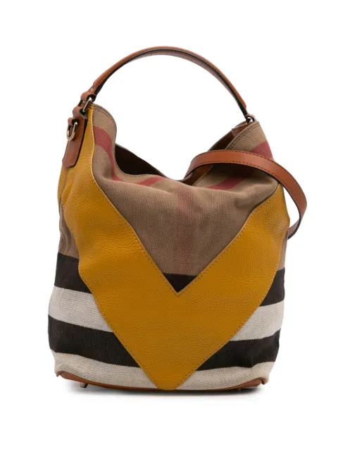 Burberry Pre-Owned 2000-2017 Medium Mega Check Canvas and Calfskin Chevron Ashby Bucket satchel