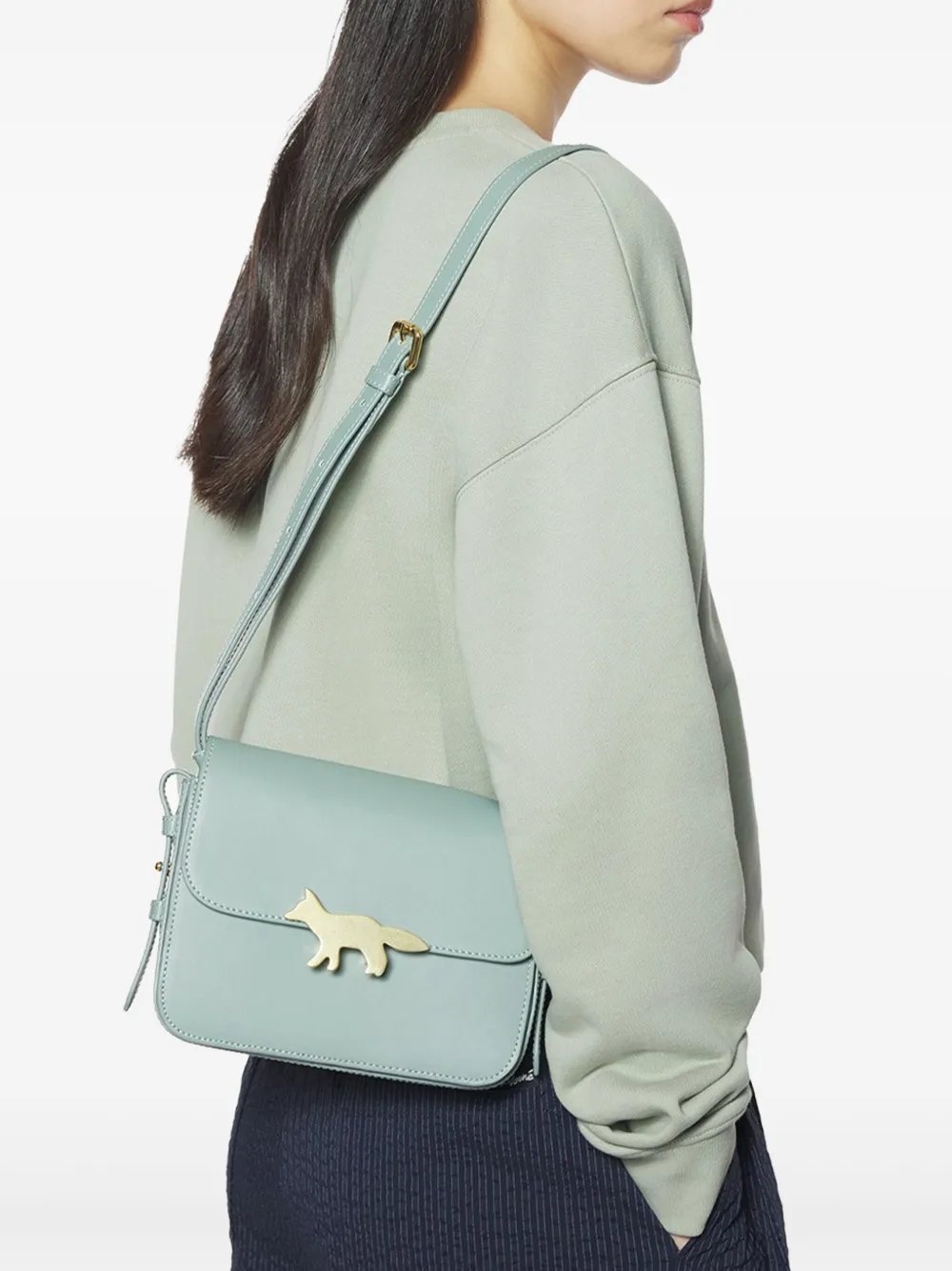 Maison Kitsuné Leren schoudertas met vossenpatroon - Groen