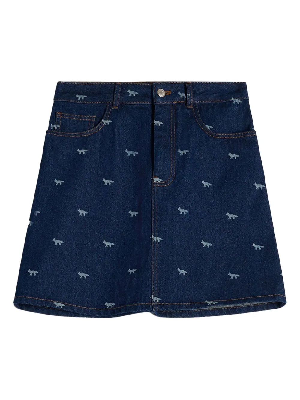 MAISON KITSUNÉ ANIMAL-PRINT DENIM SKIRT