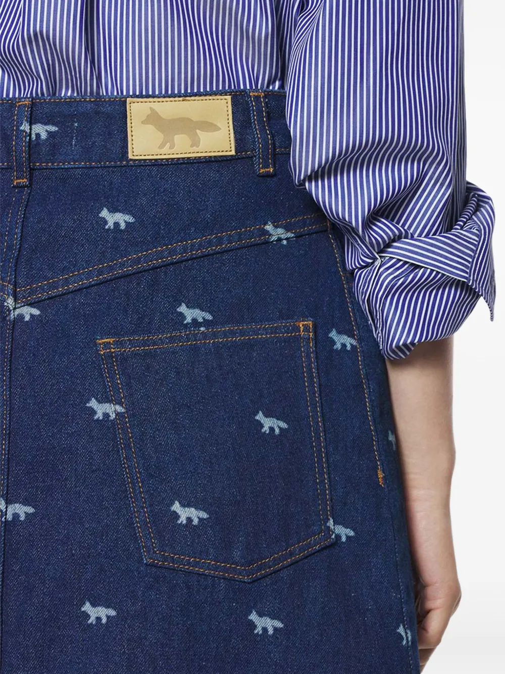 Shop Maison Kitsuné Animal-print Denim Skirt