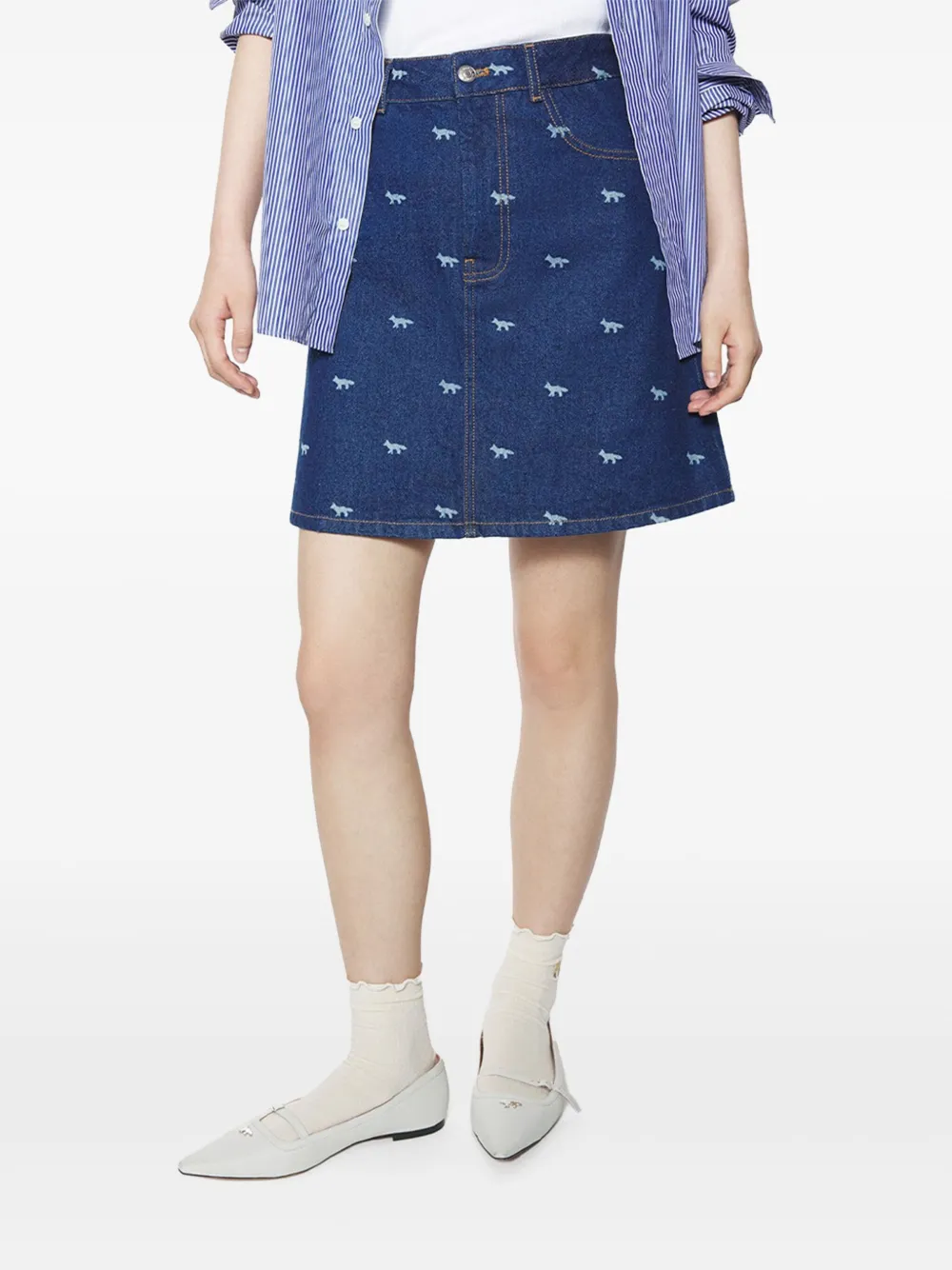 MAISON KITSUNÉ ANIMAL-PRINT DENIM SKIRT