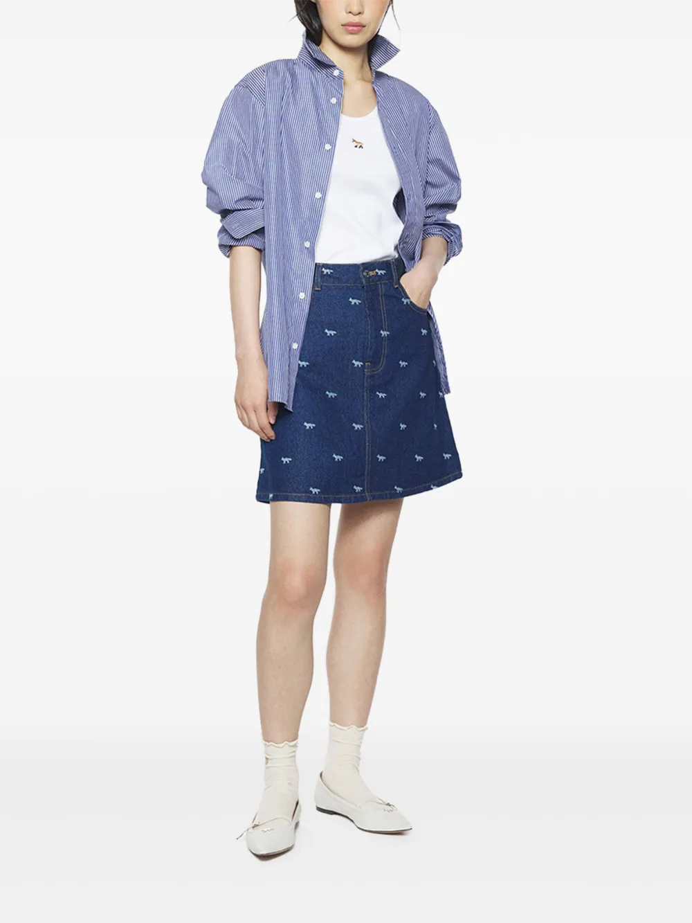 Maison Kitsuné Spijkerrok met dierenprint - Blauw