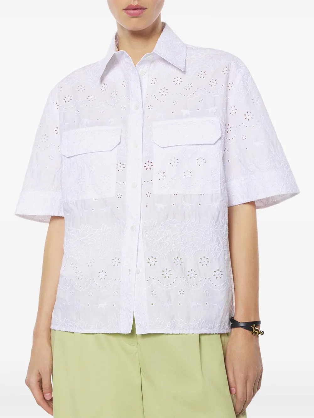 MAISON KITSUNÉ EMBROIDERED SHORT-SLEEVE SHIRT