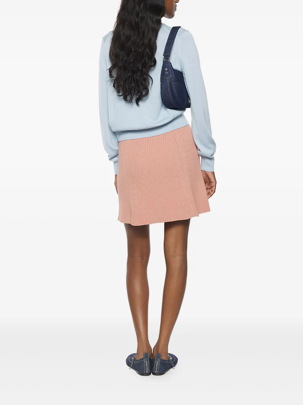 MAISON KITSUNÉ RIBBED-KNIT FLARED MINI SKIRT