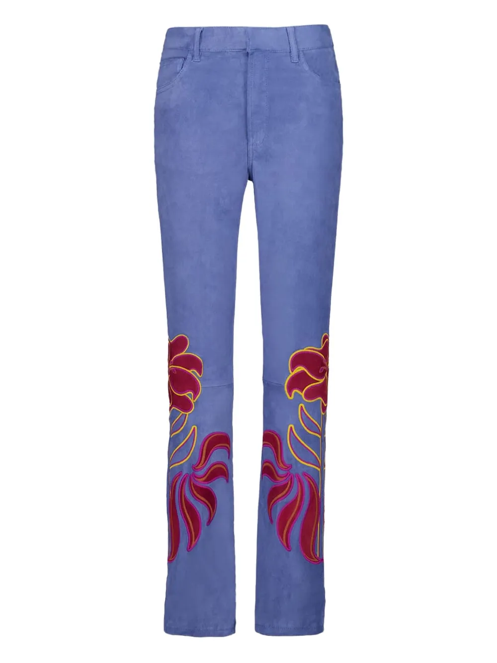 Paula Floral-embroidery Trousers In Blue