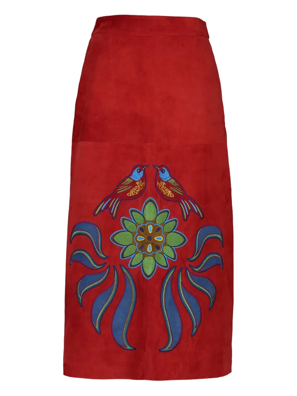 PAULA Corvus bird-embroidered suede skirt | Red | Image 1