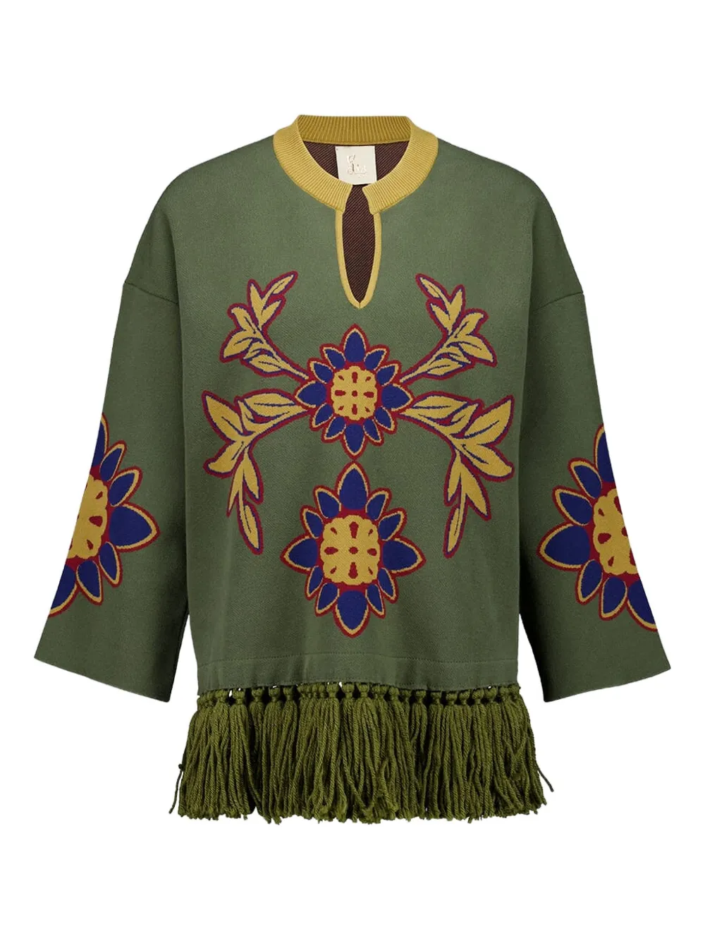 Paula Fringe-embellished Floral Tunic In Green
