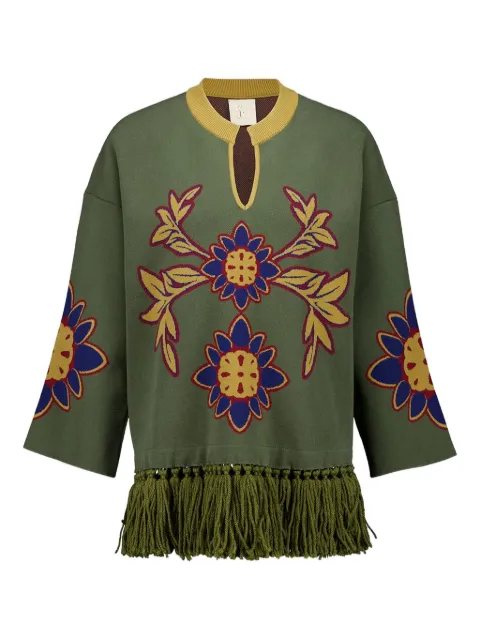 PAULA fringe-embellished floral tunic