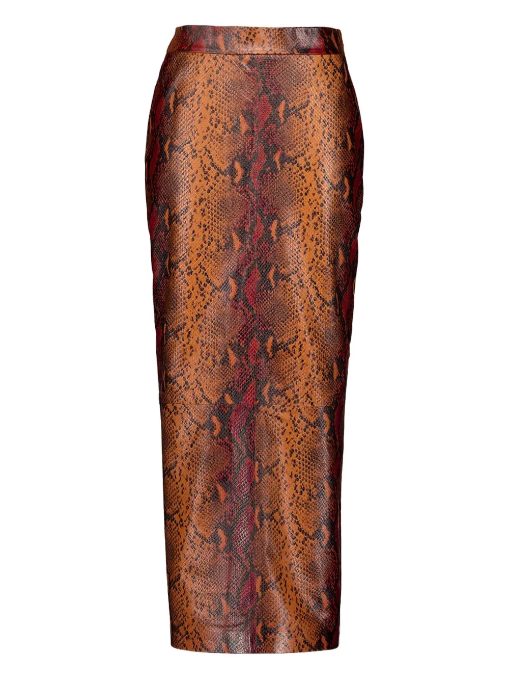 Paula Snake-effect Pencil Skirt In Brown