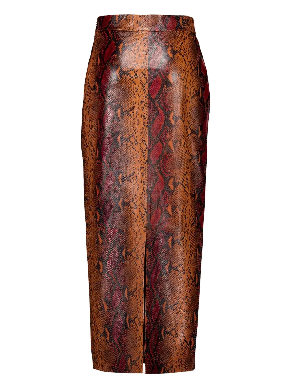 Paula Snake-effect Pencil Skirt In Brown